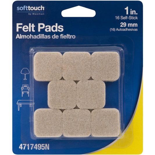 Softtouch Felt Self Adhesive Protective Pad Oatmeal Square 1 in. W X 1 in. L 16 pk