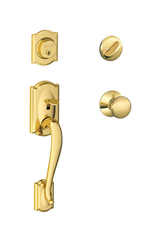 Schlage  Camelot / Plymouth  Bright Brass  Brass  Single Cylinder Handleset and Knob  1  Right or Left Handed