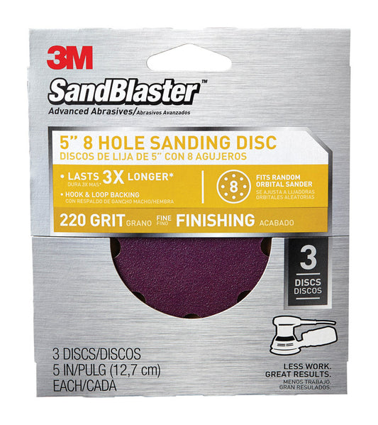 3M SandBlaster 5 in.   Ceramic Blend Hook and Loop Sanding Disc 220 Grit Fine 3 pk