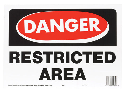 Hy-Ko English Restricted Area OSHA Sign Plastic 10 in. H x 14 in. W (Pack of 5)