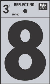 Hy-Ko 3 in. Reflective Black Vinyl Number 8 Self-Adhesive 1 pc. (Pack of 10)
