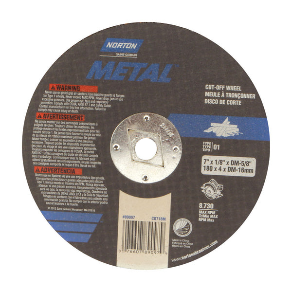 Disco de corte de óxido de aluminio Norton de 7 pulg. de diámetro x 5/8 pulg., 1 pieza.