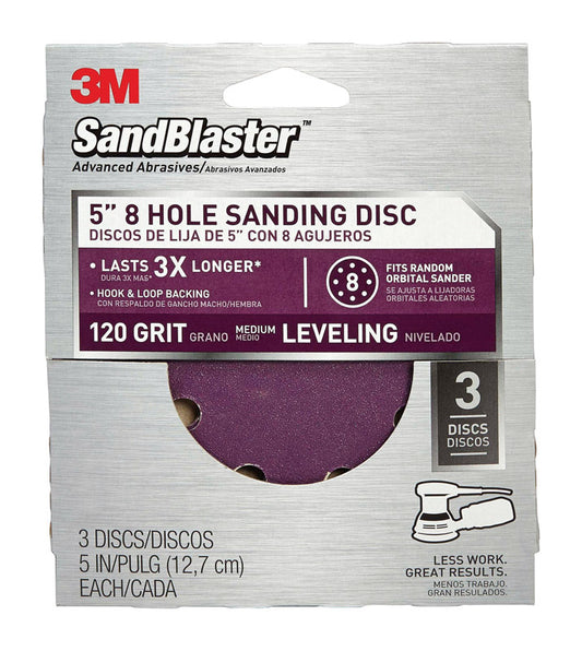 3M SandBlaster 5 in.   Ceramic Blend Hook and Loop Sanding Disc 120 Grit Medium 3 pk
