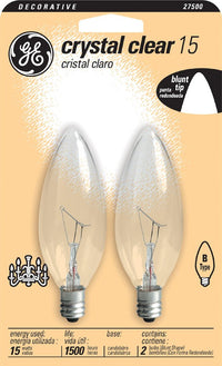 GE Lighting 87840 15 Watt Decorative Blunt Tip 2 Count Chandelier Light Bulb                                                                          