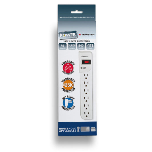 Monster Just Power It Up 4 ft. L 6 outlets Surge Protector White 540 J