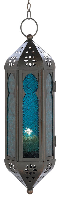 Malibu Creations 14691 3-1/2" X 3-1/8" X 11" Ocean Blue Moroccan Candle Lantern