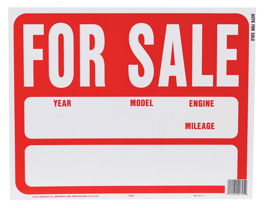 Hy-Ko English For Sale (Auto) Sign Plastic 15 in. H x 19 in. W (Pack of 5)
