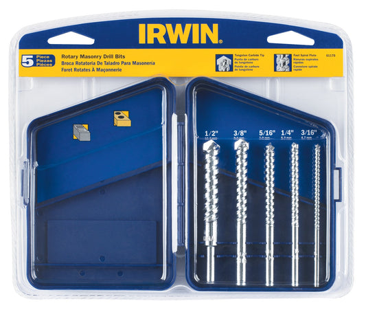 Irwin 61170 Carbide Tipped Rotary Masonry Bit Set 5 Count