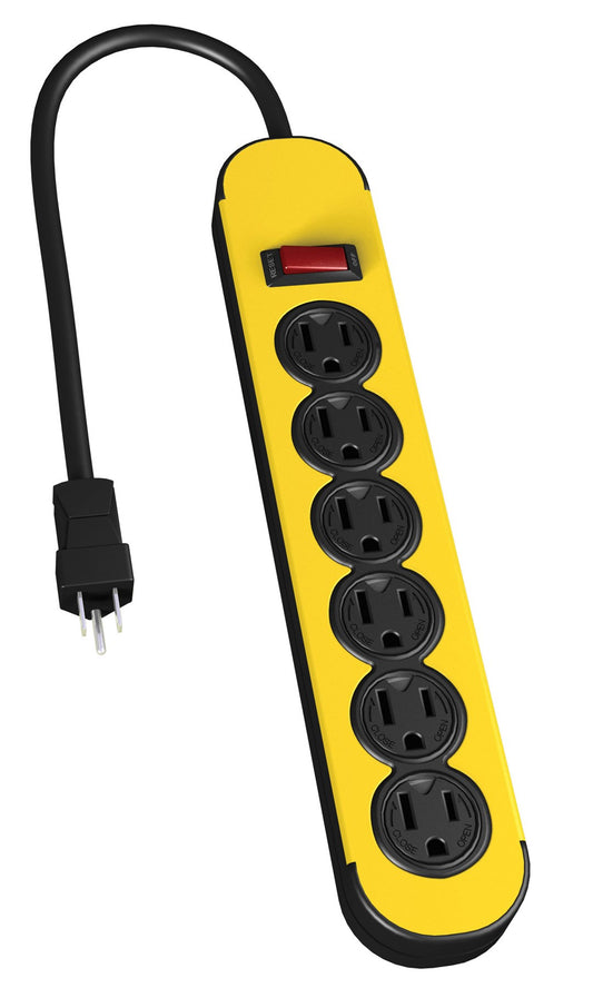 Stanley 31605 6 Outlet Yellow & Black Metal Power Block With 3' Cord