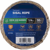 Sisal Rope, Twisted, 1/4-In. x 100-Ft.