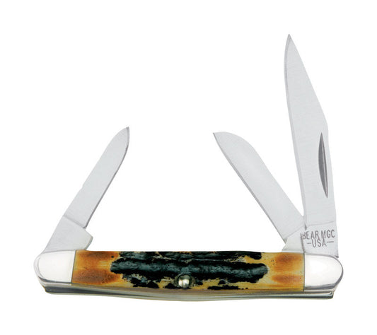 Bear & Son Cutlery  Genuine India Stag Bone Stockman  Brown  440 Stainless Steel  4-7/8 in. Pocket Knife