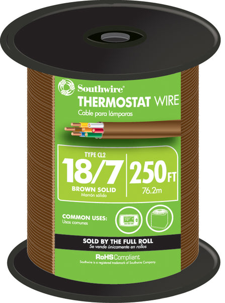 Cable para termostato de 7 hilos, calibre 18, marrón, 250 pies, 64170444 de Southwire (paquete de 250)