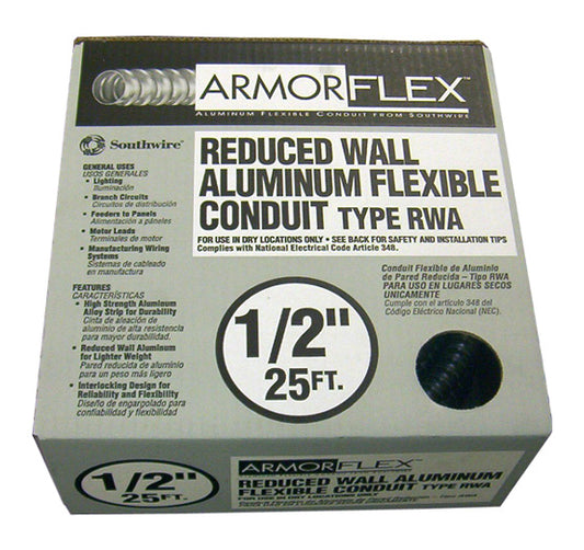Southwire 55082121 1/2" X 25' Armor Flex® Reduced Wall Flexible Aluminum Condui