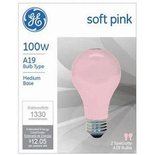 GE 100 watts A19 A-Line Incandescent Bulb E26 (Medium) Pink 2 pk (Pack of 12)