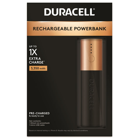 Duracell 1X Black/Gold PVC 3350 mAh Rechargeable Power Bank