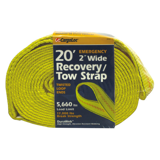 Cargoloc 82497 20' X 2" Yellow Emergency Recovery/Tow Strap With Twisted Loop Ends