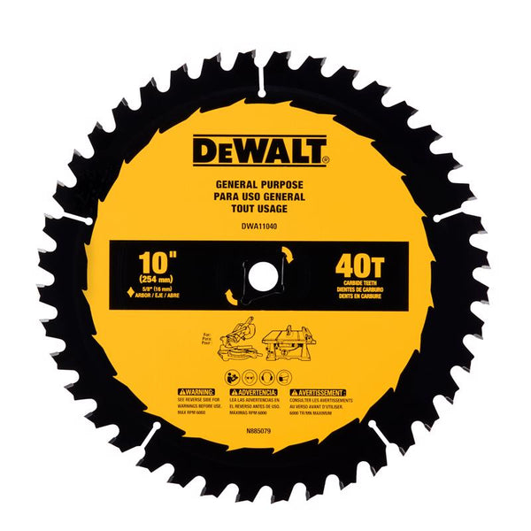 Hoja de sierra circular con punta de carburo DeWalt de 10 pulg. DX de 5/8 pulg., 40 dientes, 1 pieza