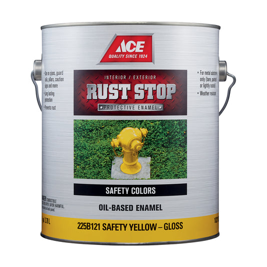 Ace Rust Stop Indoor/Outdoor Gloss Safety Yellow Oil-Based Enamel Rust Preventative Paint 1 gal (Pack of 4)