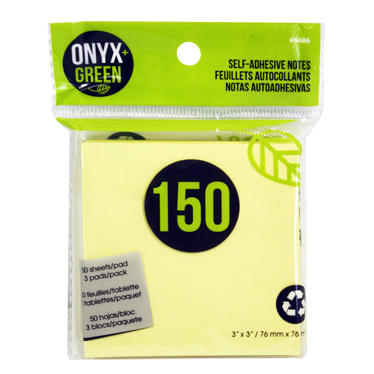 Onyx and Blue 3 in.   W X 3 in.   L Yellow Sticky Notes 3 pad