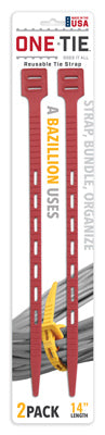 One Tie 14 in. L Red Reusable Tie Strap 2 pk