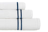 LINIM 3-Pcs Towel Set 100% Cotton White With Lines; Bath, Hand & Washcloth Navy 
