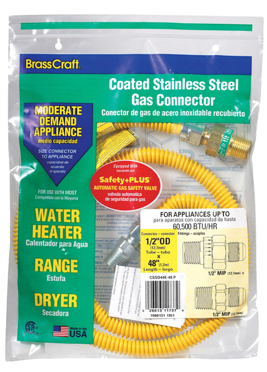 Brasscraft  ProCoat  1/2 in. MIP   x 1/2 in. Dia. MIP  48 in. Stainless Steel  Gas Connector