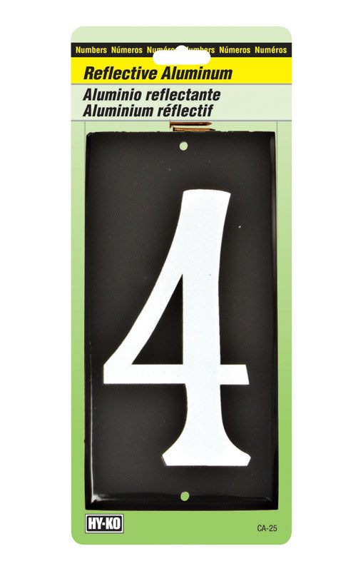 Hy-Ko 3-1/2 in. Reflective White Aluminum Number 4 Nail-On (Pack of 10)