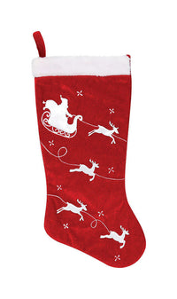 Dyno Santa's Sleigh and Reindeer Christmas Stocking Red/White Velvet (Pack of 12)