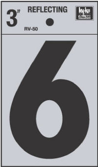 Hy-Ko 3 in. Reflective Black Vinyl Number 6 Self-Adhesive 1 pc. (Pack of 10)