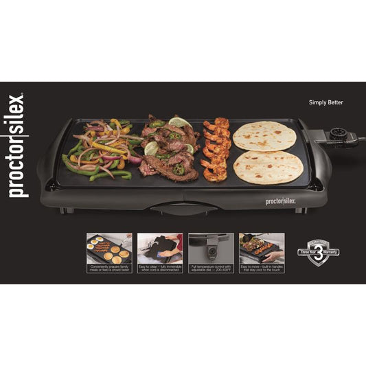 Proctor Silex Black Plastic Nonstick Surface Electric Griddle 200 sq. in.