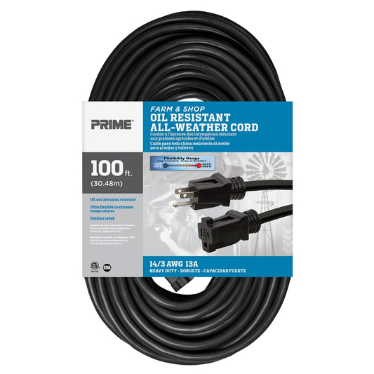 Prime Farm & Shop Outdoor 100 ft. L Black Extension Cord 14/3 SJTOW