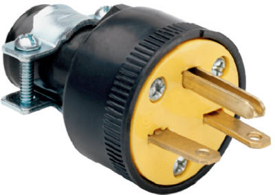 Rubber Construction Plug, Black, 2-Pole/3-Wire, 15A, 125-Volt