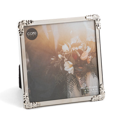 Photo Frame, Shiny Silver Metal, 4 x 4-In. (Pack of 4)