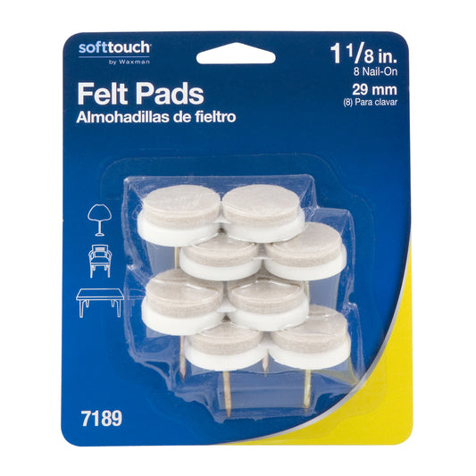 Softtouch Felt Self Adhesive Protective Pad White Round 1-1/8 in. W X 1-1/8 in. L 8 pk