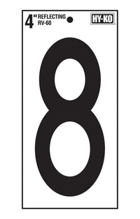 Hy-Ko 4 in. Reflective Black Vinyl Number 8 Self-Adhesive 1 pc. (Pack of 10)