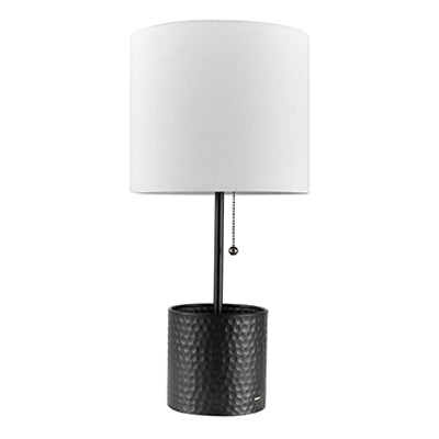 Table Lamp, Black Texture Finish, White Fabric Shade, 19-In.