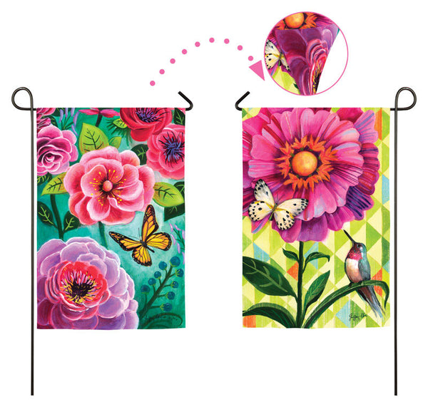 Bandera con diseño de flores y soporte (paquete de 4)