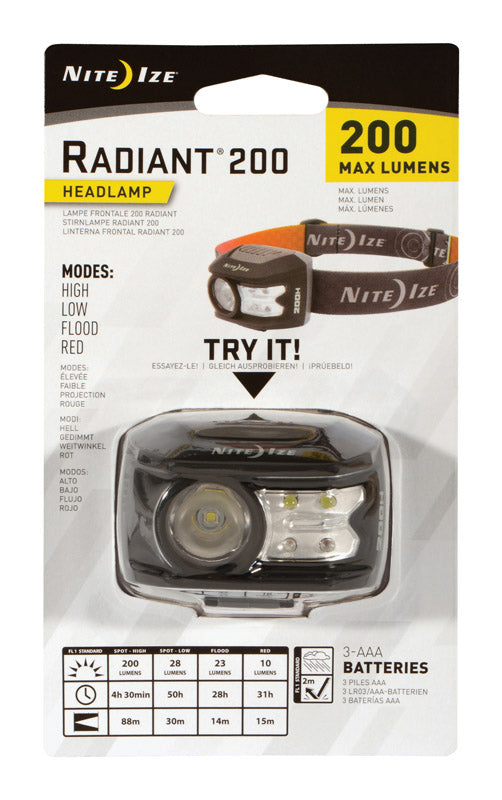 Nite Ize Radiant 200 lumens Black/Gray LED Head Lamp AAA Battery (Pack of 3)