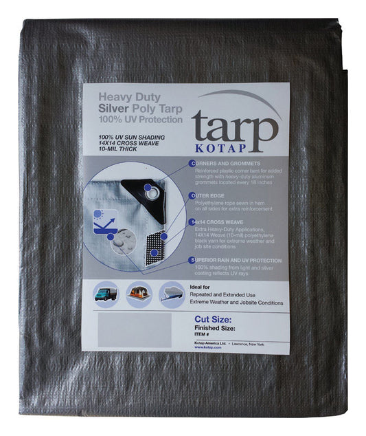 KOTAP 10 ft. W x 12 ft. L Heavy Duty Polyethylene Poly Tarp Silver (Pack of 8)