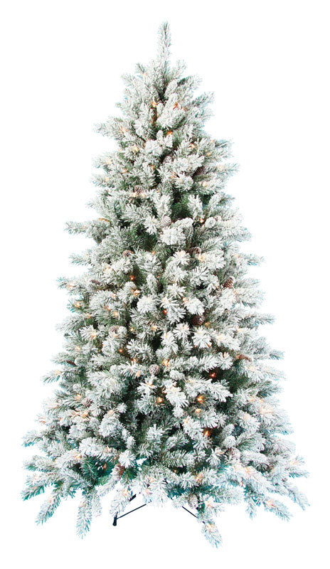 Celebrations  7-1/2 ft. Clear  Prelit Grand Flocked  Artificial Tree  600 lights