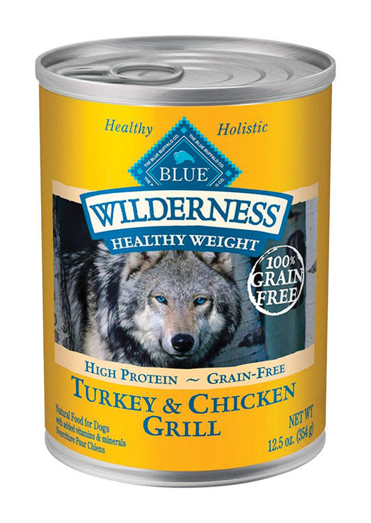 Blue Buffalo  Blue Wilderness Healthy Weight  Turkey and Chicken  Dog  Food  Grain Free 12.5 oz. (Pack of 12)