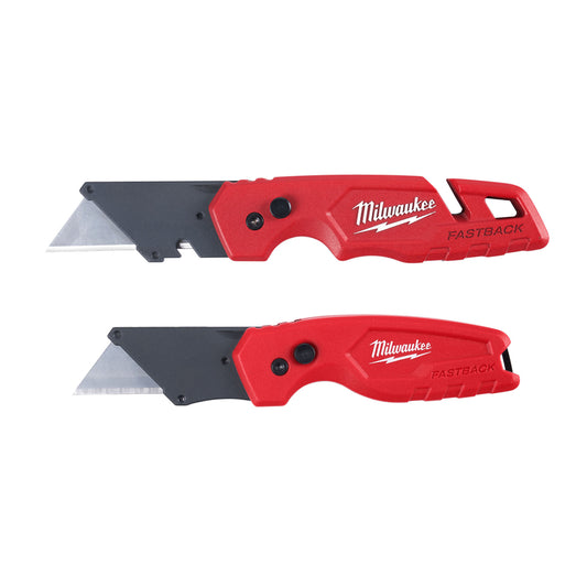 Milwaukee  Fastback  6-1/2 in. Press and Flip  Utility Knife Set  Red  2 pk
