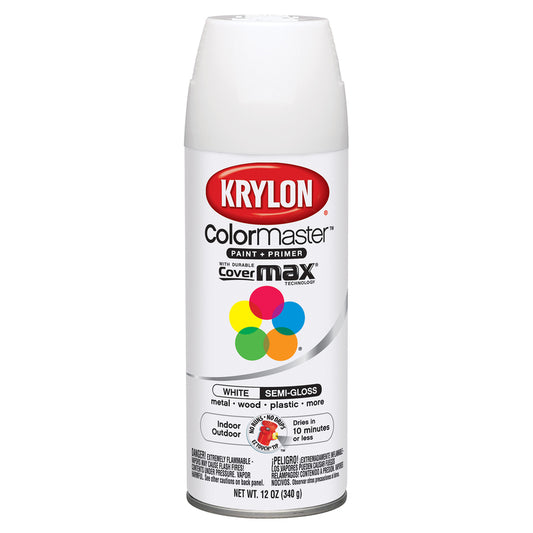 Krylon ColorMaster Semi-Gloss White Spray Paint 12 oz. (Pack of 6)