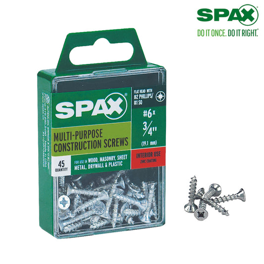 SPAX No. 6 x 3/4 in. L Phillips/Square Flat Head Zinc-Plated Steel Multi-Purpose Screw 45 each