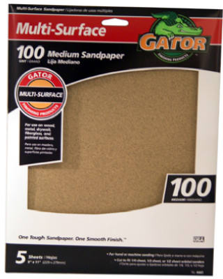 Sandpaper, Medium 100-Grit, 9 x 11-In., 5-Pk.