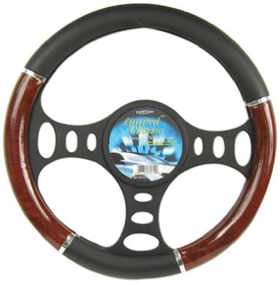 Steering Wheel Cover, Black/Wood/Chrome (Pack of 2)