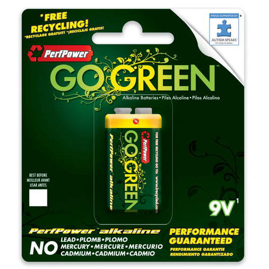 GOGREEN POWER INC Green Environmental Friendly 9V Alkaline Batteries for High-Draining Devices