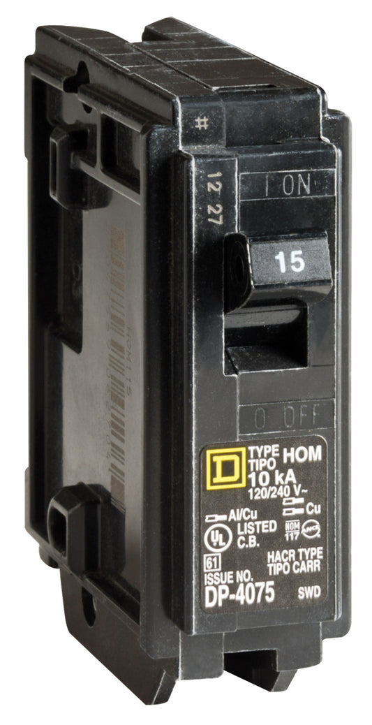 Square D Hom115cp 15a 1p 120v Standard Miniature Circuit Breaker Plug-In Mount