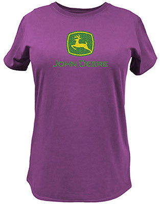 Crew Neck T-Shirt, John Deere, Fuchsia, Women's Medium