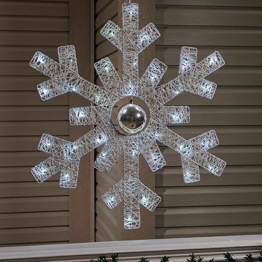 Celebrations LED Cool white 28 in. Spun Cotton Snowflake with Ornament Hanging Decor